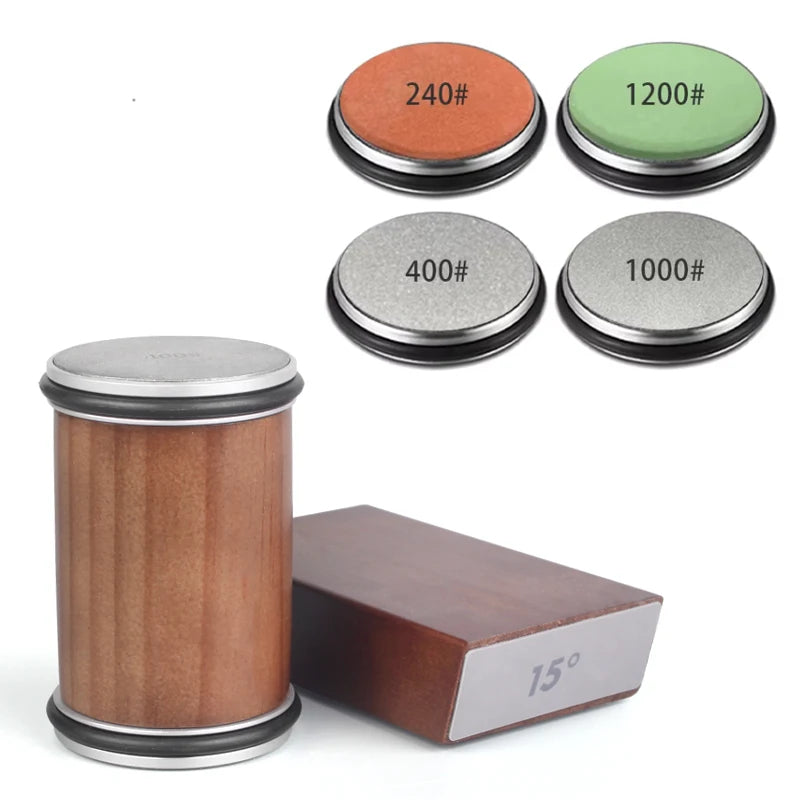 Rollende Messenslijper Set – Magnetisch Hoekblok 15° & 20° + 4 Slijpschijven