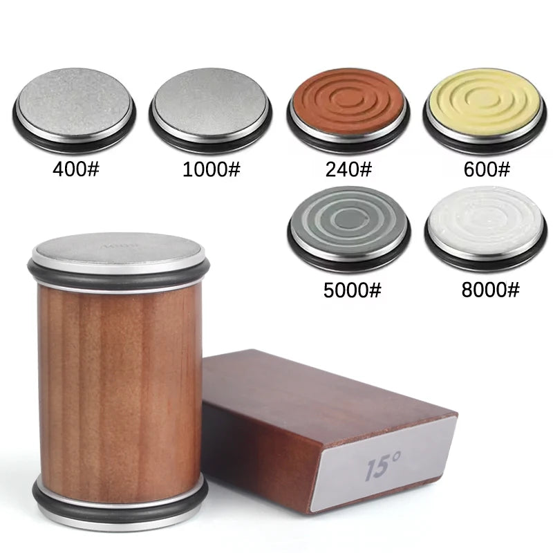 Rollende Messenslijper Set – Magnetisch Hoekblok 15° & 20° + 4 Slijpschijven