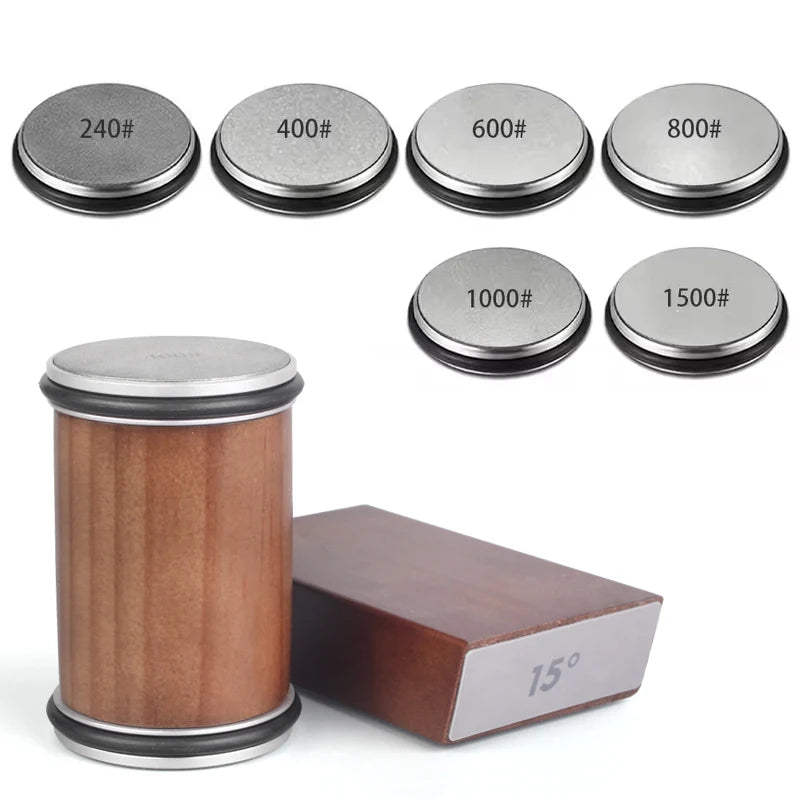 Rollende Messenslijper Set – Magnetisch Hoekblok 15° & 20° + 4 Slijpschijven