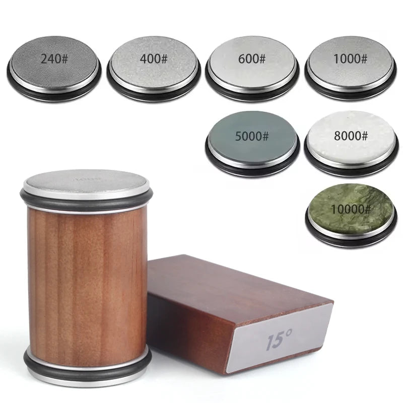 Rollende Messenslijper Set – Magnetisch Hoekblok 15° & 20° + 4 Slijpschijven