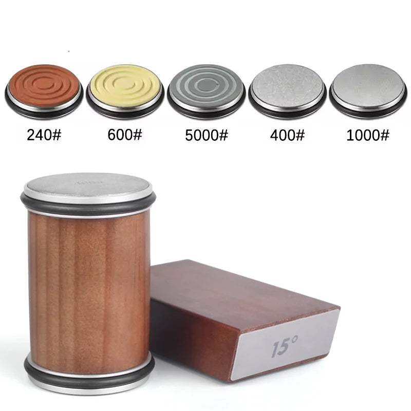 Rollende Messenslijper Set – Magnetisch Hoekblok 15° & 20° + 4 Slijpschijven