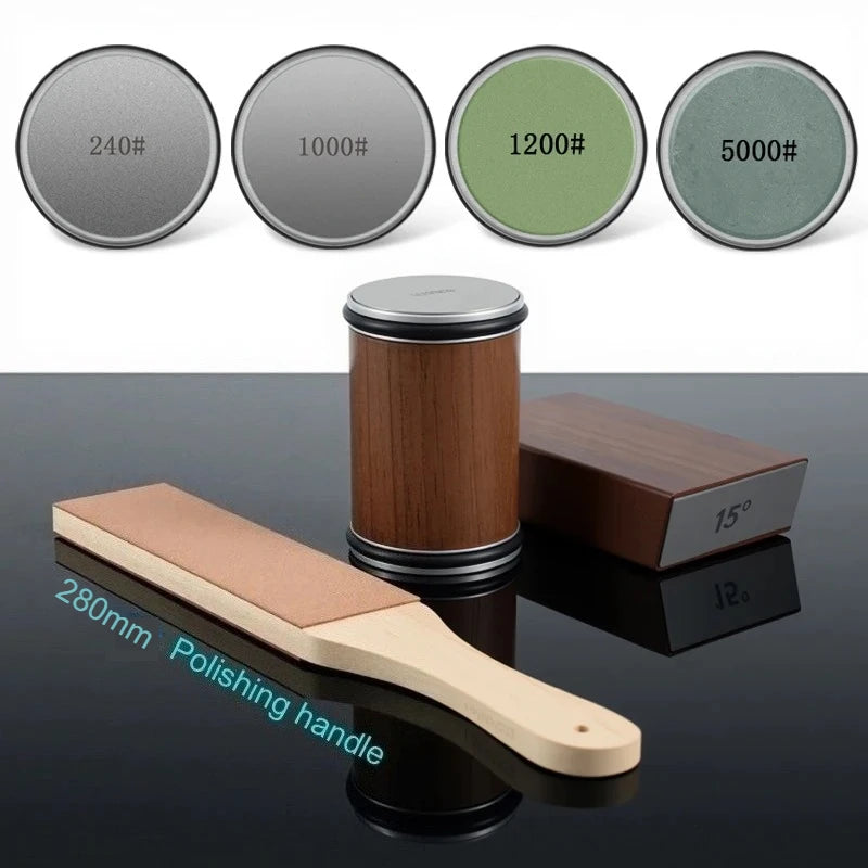 Rollende Messenslijper Set – Magnetisch Hoekblok 15° & 20° + 4 Slijpschijven