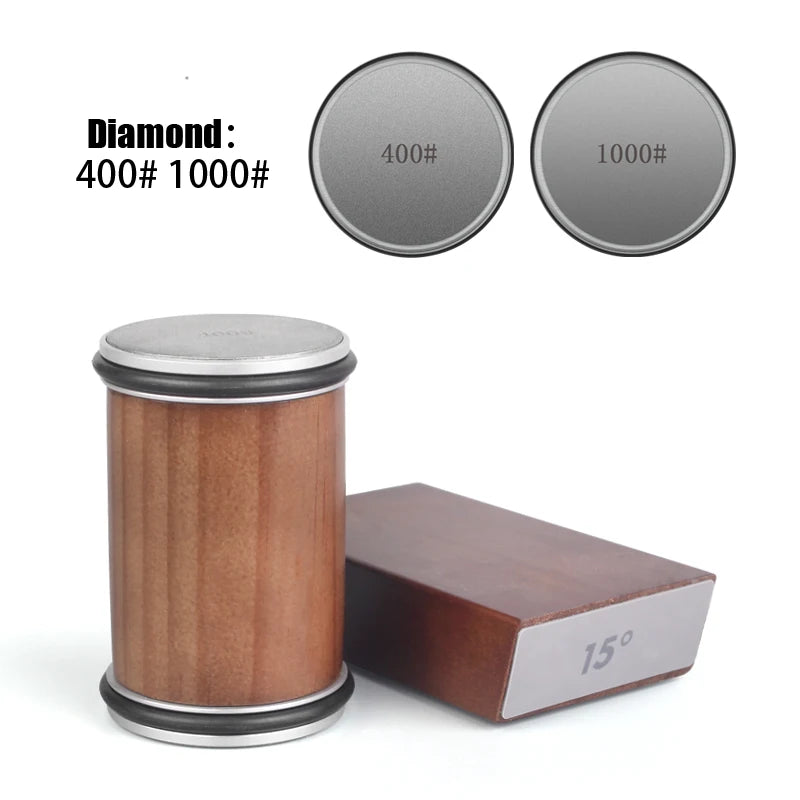 Rollende Messenslijper Set – Magnetisch Hoekblok 15° & 20° + 4 Slijpschijven