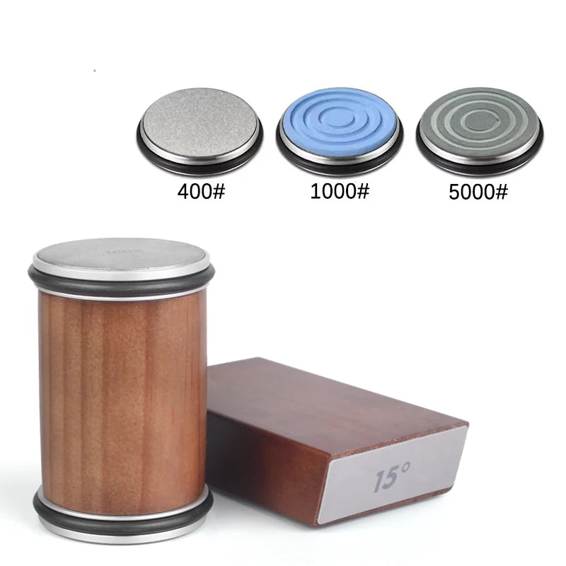 Rollende Messenslijper Set – Magnetisch Hoekblok 15° & 20° + 4 Slijpschijven