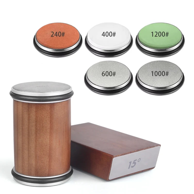 Rollende Messenslijper Set – Magnetisch Hoekblok 15° & 20° + 4 Slijpschijven