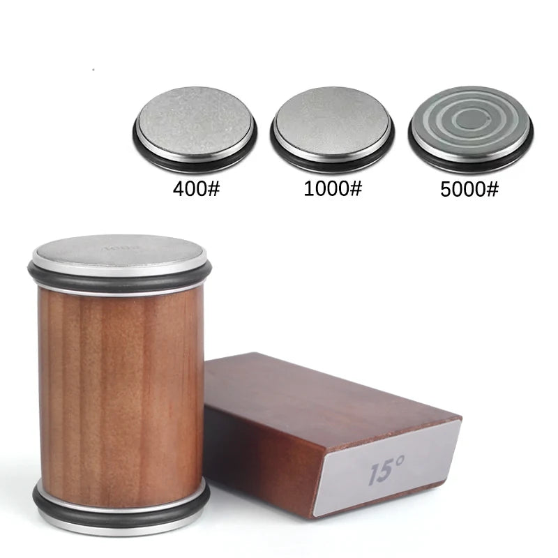 Rollende Messenslijper Set – Magnetisch Hoekblok 15° & 20° + 4 Slijpschijven